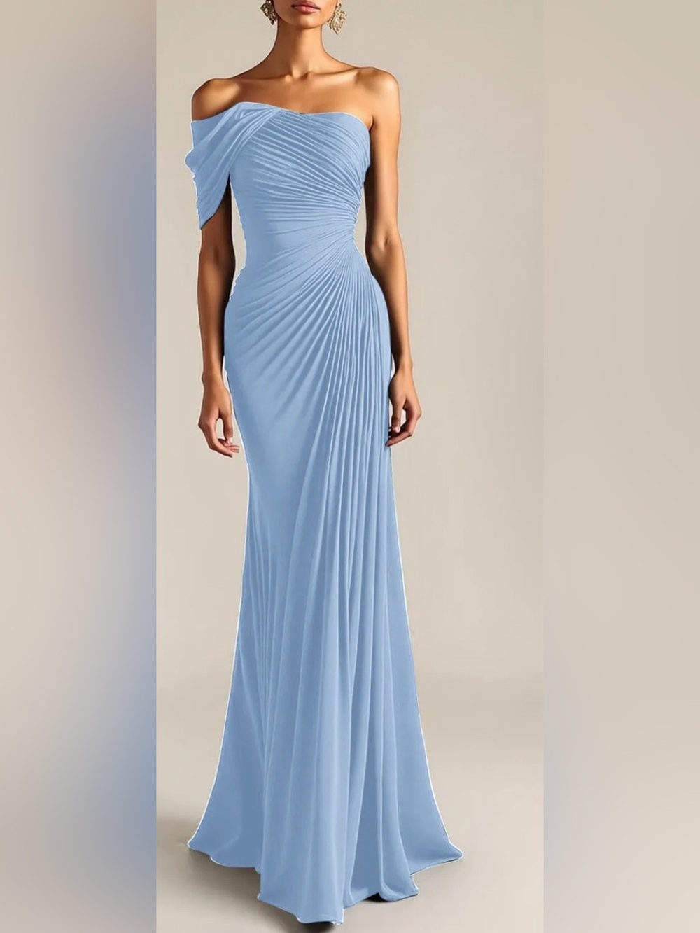 RYANTH Size 8 Light Blue One Shoulder Pleated Corset Back Formal Gown NWT
